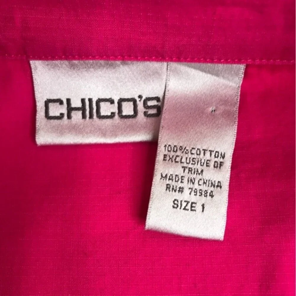 Chicos Bright Pink 3/4 Sleeve Convertible Collar Jacket Ripstop Women Medium